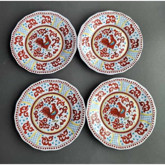 SET OF 4- Sur La Table 11" Plates Red Rooster Melamine